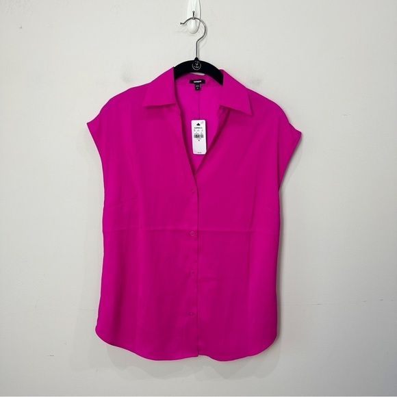 Express Short Sleeve Button Up Shirt Pink Collar - Picture 4 of 7